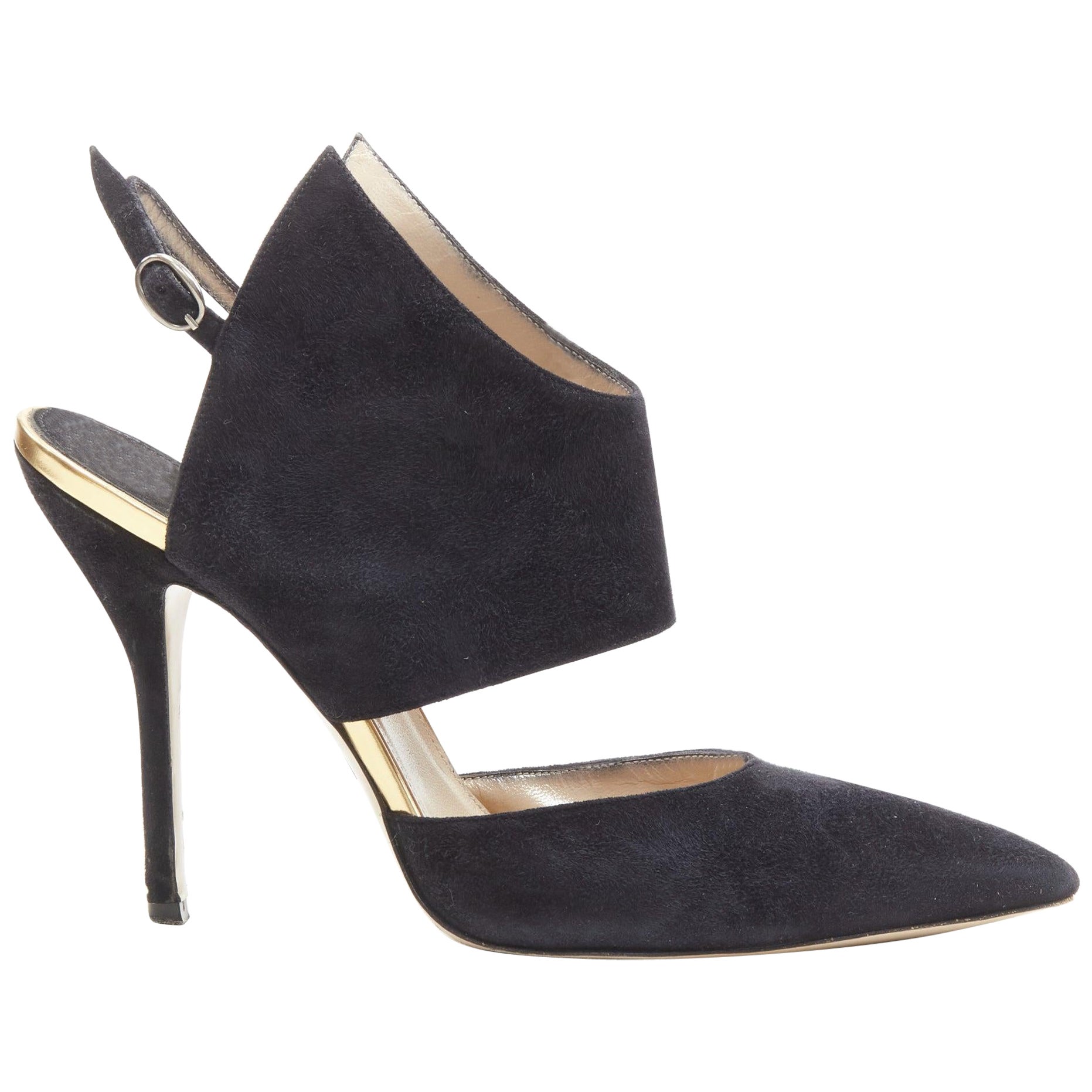 PAUL ANDREW black suede pointed winged dorsay pump EU38.5 For Sale