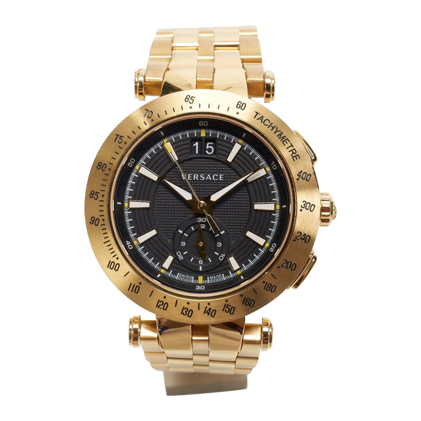 VERSACE Men V-Race Sport Gold Black Face stainless steel quartz analog watch For Sale