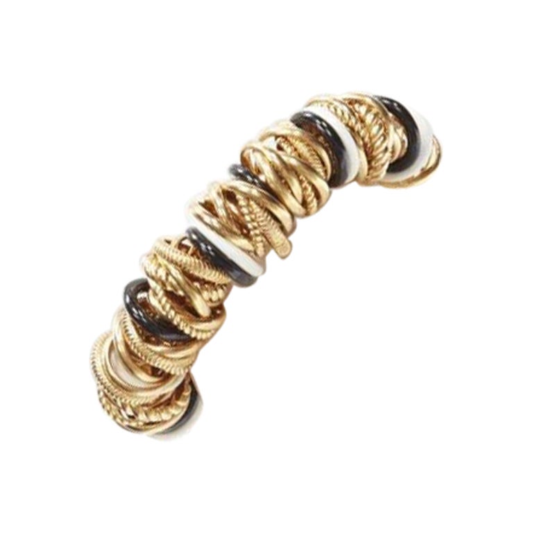 Seltenes BALENCIAGA Demna Artisanal Multi Gold-Gliederarmband mit schwarzen und weißen Ringen im Angebot