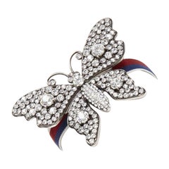 GUCCI ALESSANDRO MICHELE Vintage silver crystal Butterfly web strap bracelet