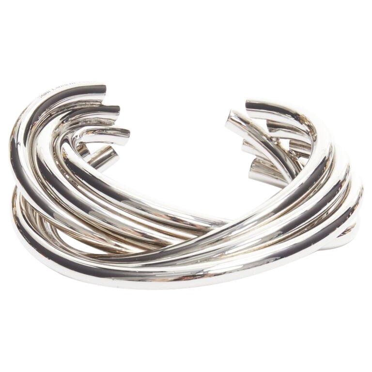SAINT LAURENT Hedi Slimane silver metal architectural layered twist cuff bangle For Sale