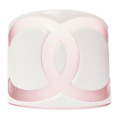 CHANEL Karl Lagerfeld 03P pink white giant CC logo resin bangle bracelet