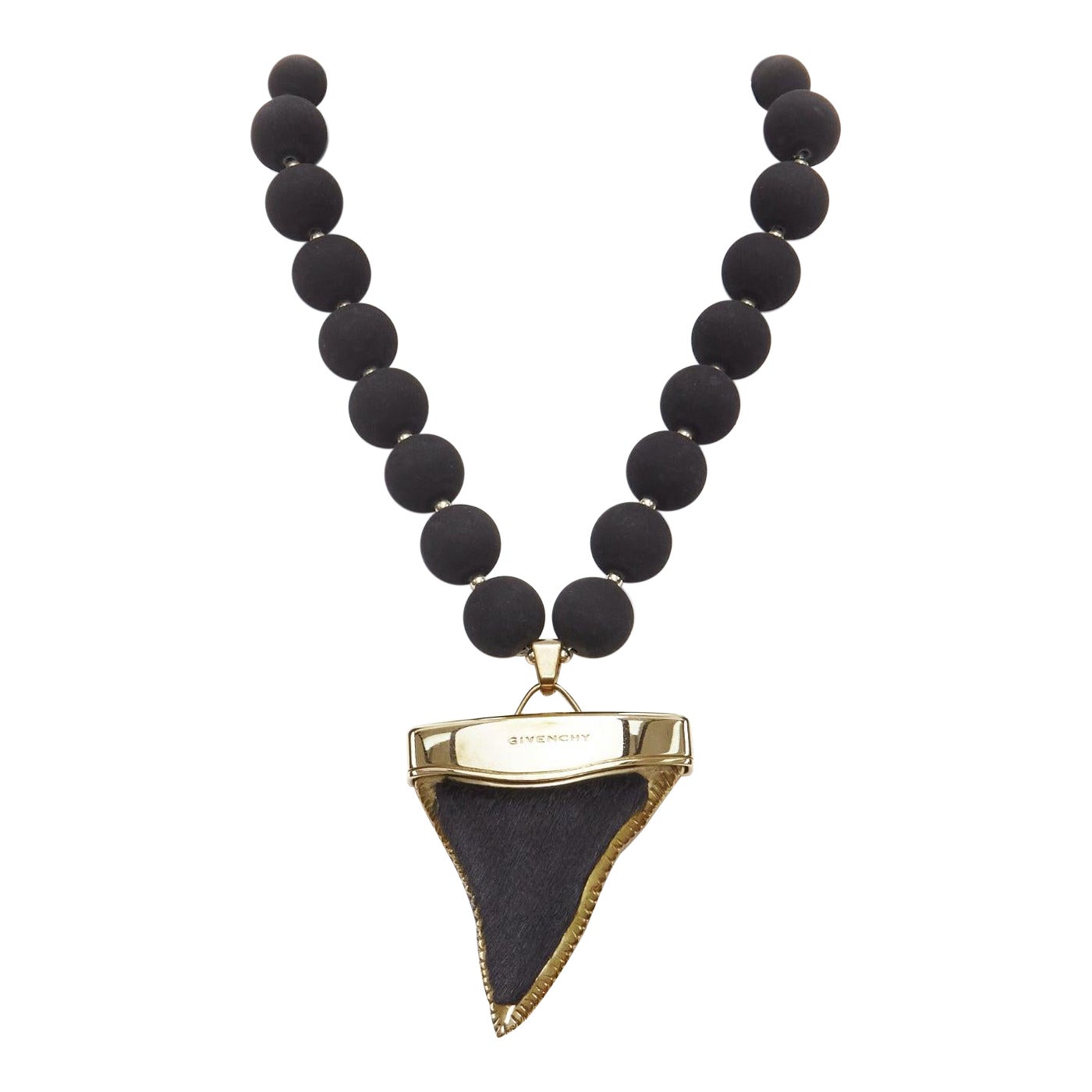 rare GIVENCHY Riccardo Tisci black pony hair shark tooth velvet ball necklace For Sale