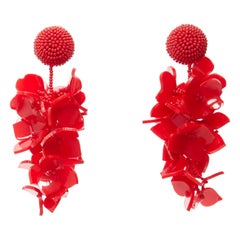 OSCAR DE LA RENTA Wisteria flower petals beaded dangling clip on earrings pair