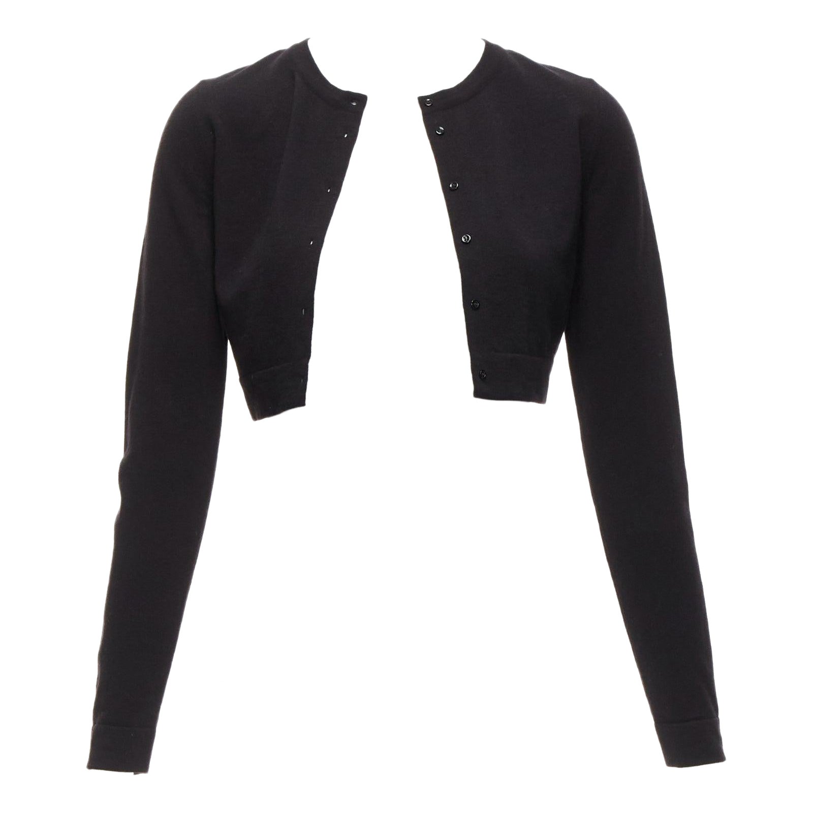ALAIA black wool blend button front long sleeve cropped cardigan FR36 XS For Sale