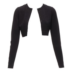 ALAIA cardigan cropped à manches longues, boutonné sur le devant, en laine mélangée noire FR36 XS