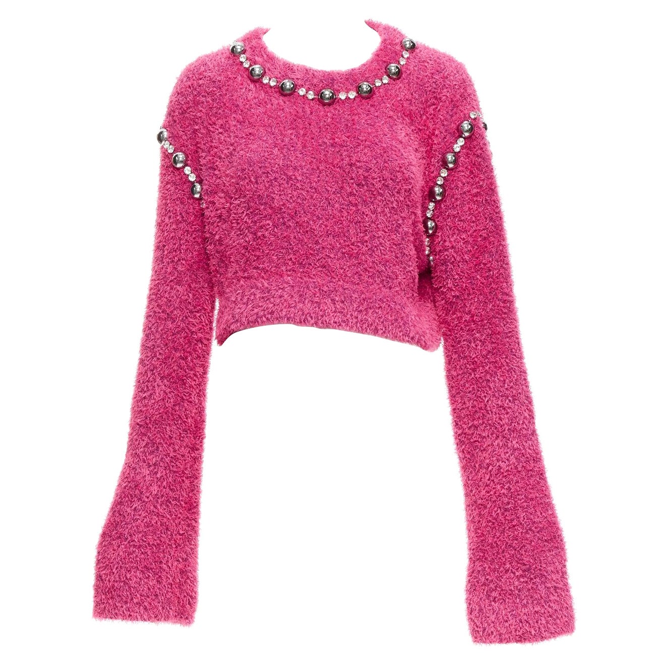 AREA rosa Baumwolle flauschig stricken Kuppel Stud extra lange Ärmel Pullover XS im Angebot