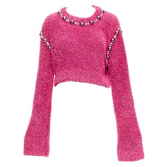 AREA rosa Baumwolle flauschig stricken Kuppel Stud extra lange Ärmel Pullover XS