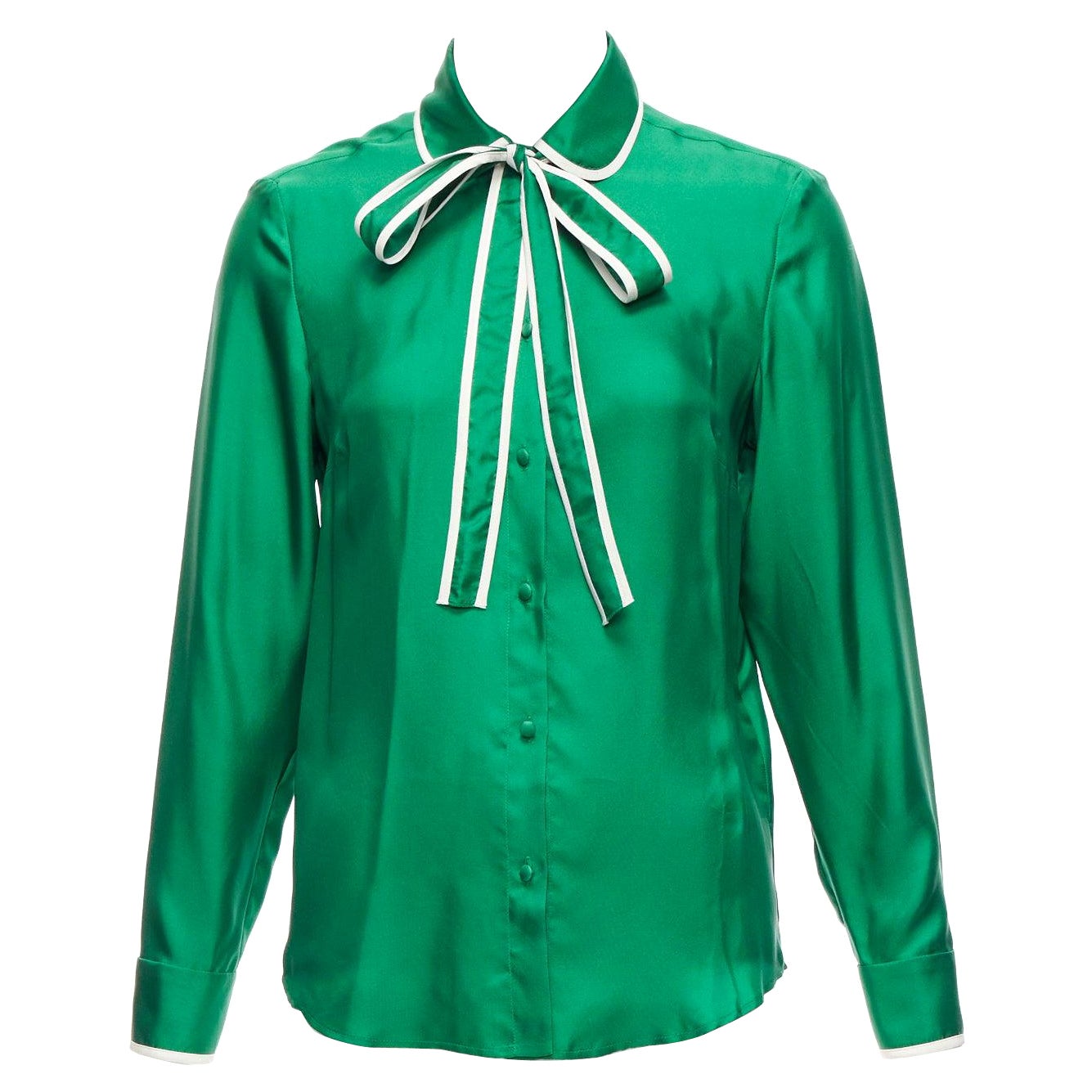 RED VALENTINO 2022 100% silk green bow tie Peter Pan blouse shirt IT38 XS For Sale