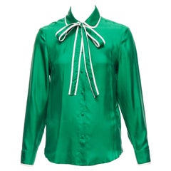 RED VALENTINO 2022 100% silk green bow tie Peter Pan blouse shirt IT38 XS