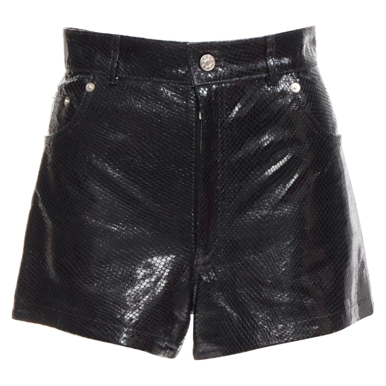 MANOKHI black genuine scaled leather high waisted shorts FR36 XS For Sale