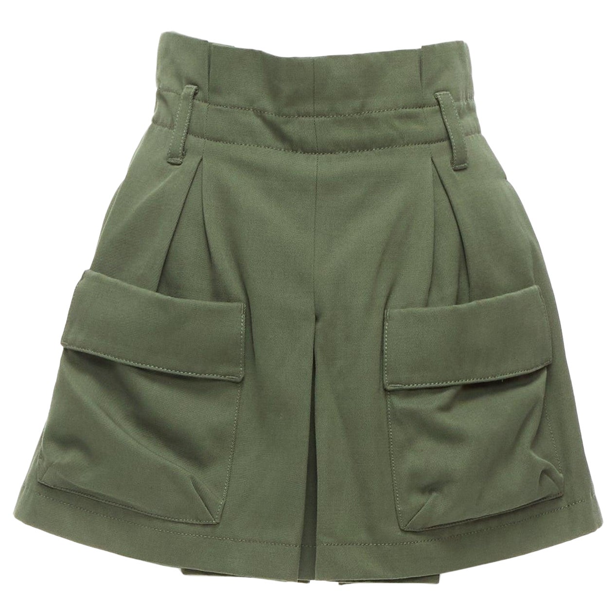 RED VALENTINO 2020 khaki cotton virgin wool high waisted cargp shorts IT36 XXS For Sale