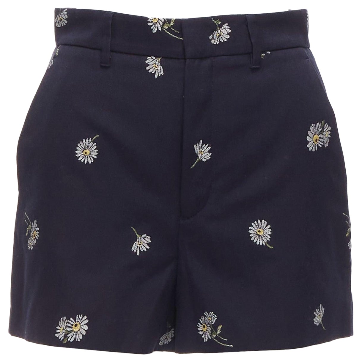 RED VALENTINO navy cotton daisy floral print high waisted shorts IT36 S For Sale