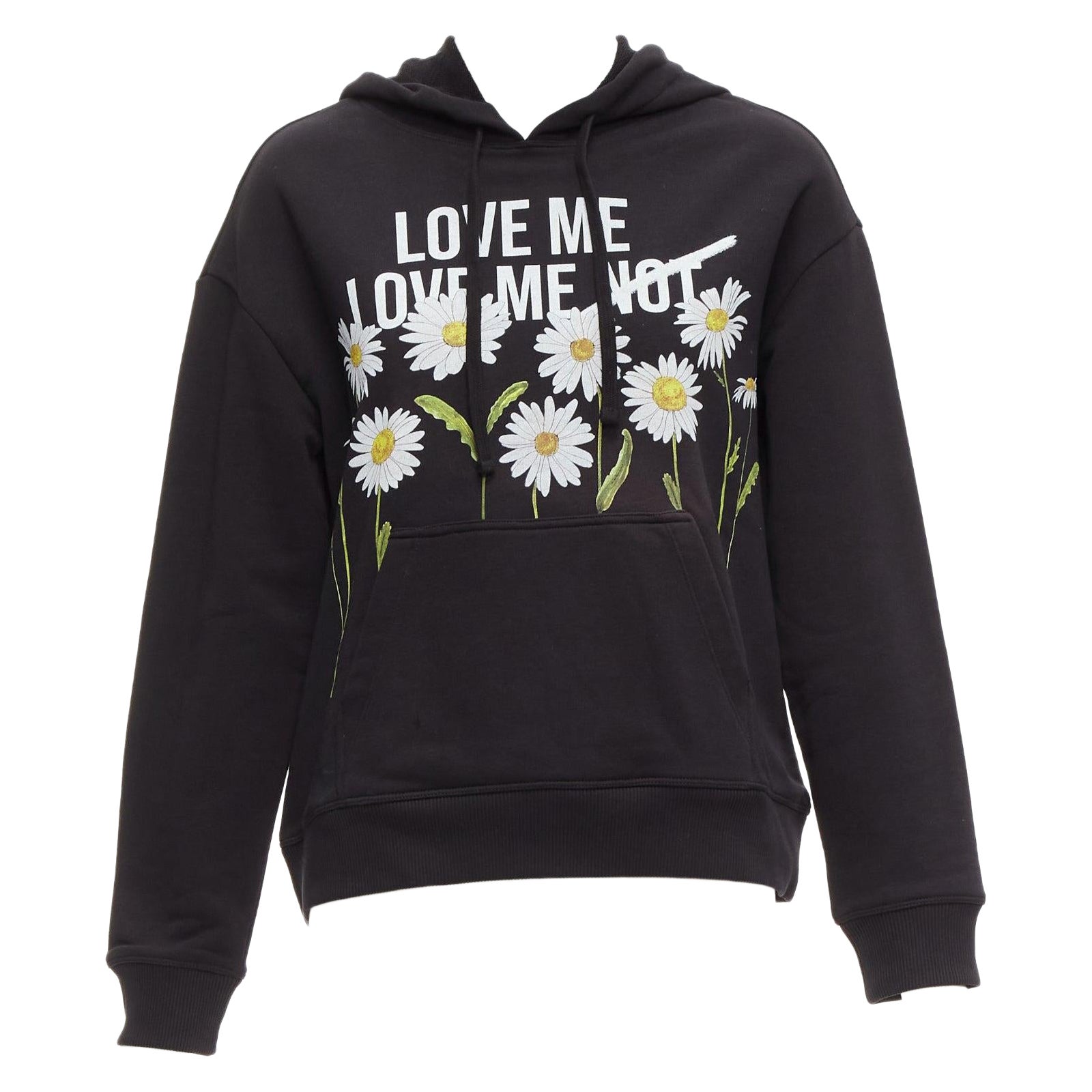 RED VALENTINO black cotton blend Love Me Not daisy print pocketed hoodie XS For Sale