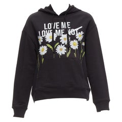 RED VALENTINO black cotton blend Love Me Not daisy print pocketed hoodie XS