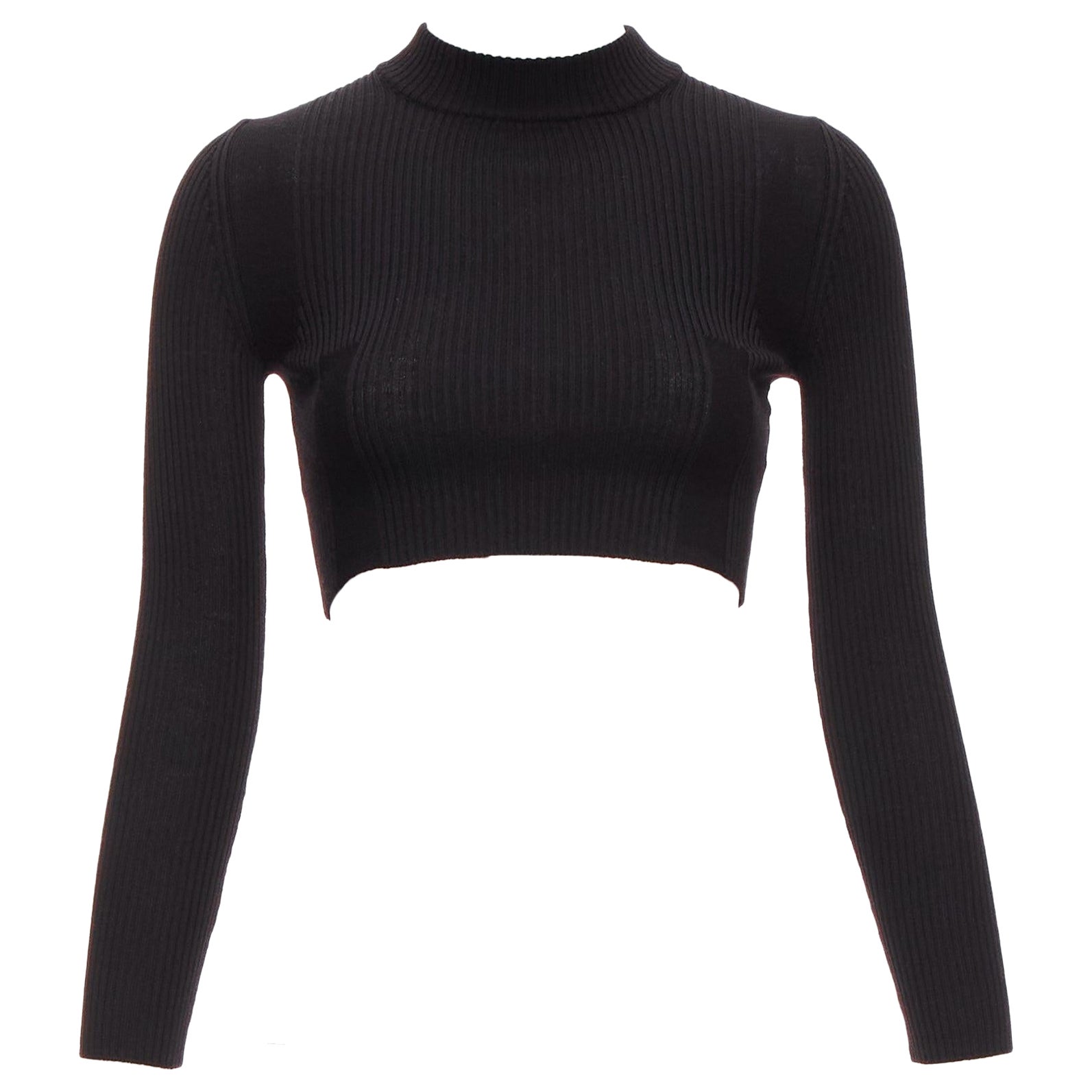 MAISON MARGIELA 2015 100% wool black crew ribbed sock knit crop top XS For Sale
