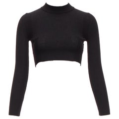 MAISON MARGIELA 2015 100% laine noir crew ribbed sock knit crop top XS