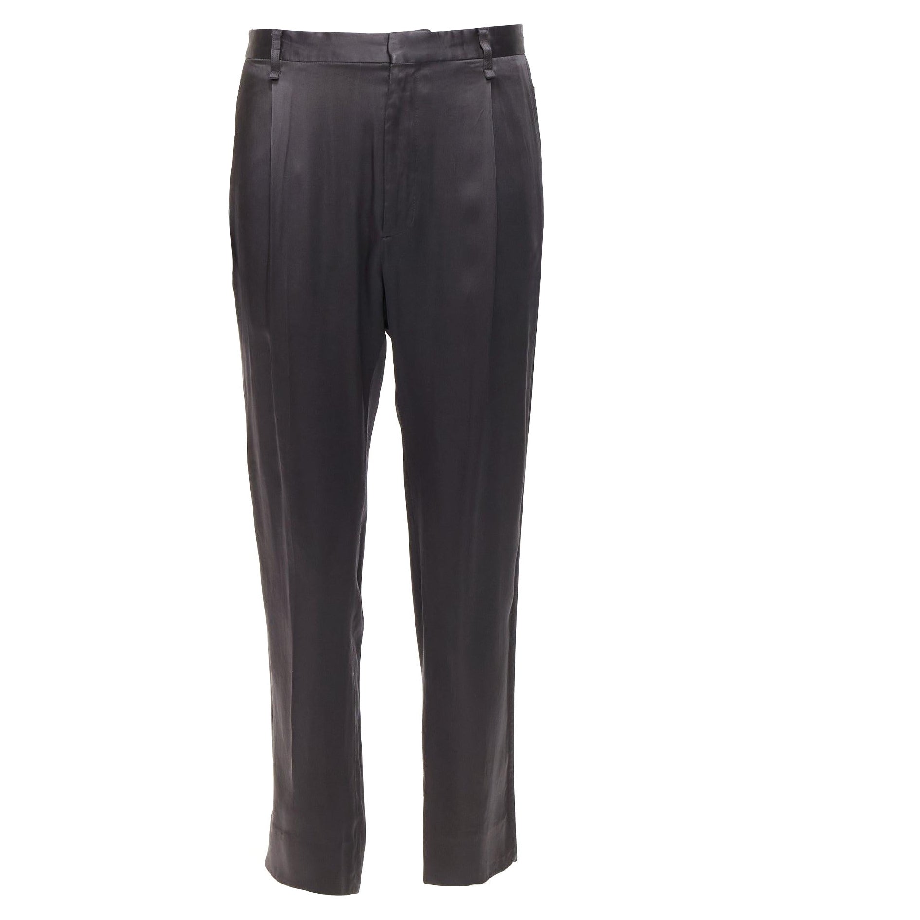 LANVIN gris mélange d'acétate pantalon à plis devant poches arrière pantalon à revers IT46 S en vente