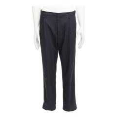 LANVIN navy viscose blend front pleats classy tapered dress pants IT46 S