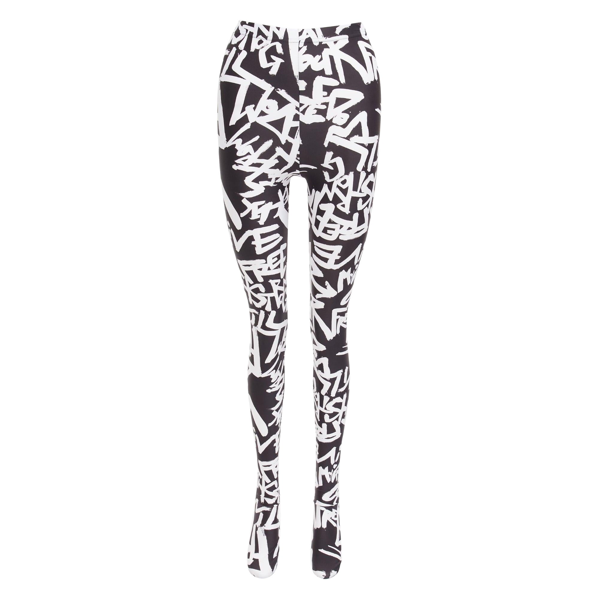 COMME DES GARCONS 2021 black white free graffiti skinny leggings XS For Sale