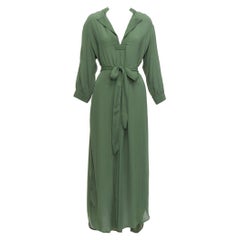 WIGGY KIT forest green viscose V-neck dropped shoulder belted midi dress S