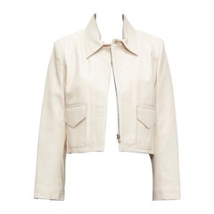 NOUR HAMMOUR giacca in pelle d'agnello crema con zip a doppia tasca IT36 XXS