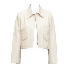 NOUR HAMMOUR cream lambskin minimal dual pocket cropped zip jacket IT36 XXS