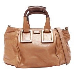 CHLOE Ethel tan cuir lisse logo doré boucles carrées petit sac à bandoulière