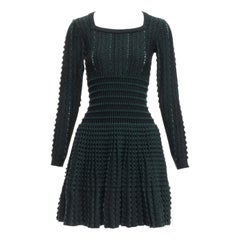 ALAIA green virgin wool blend square neck pleated fit flare dress FR36 S