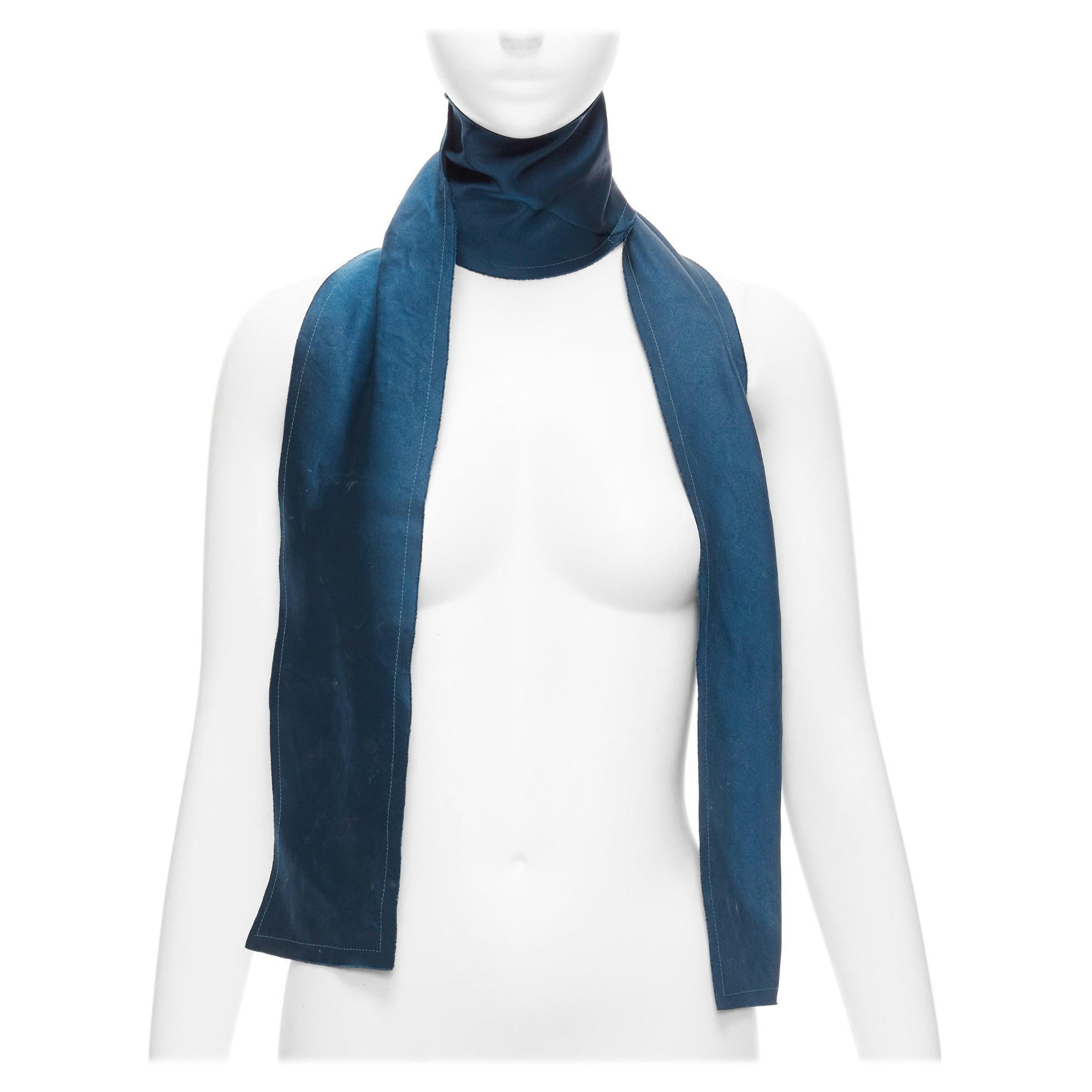 LANVIN teal blue 100% silk made in france frayed edge rectangular scarf For Sale
