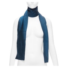 Vintage LANVIN teal blue 100% silk made in france frayed edge rectangular scarf