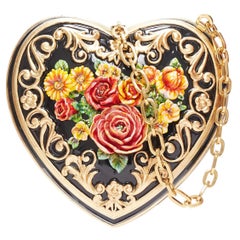 DOLCE GABBANA Runway Baroque Painted black gold red roses heart box chain bag