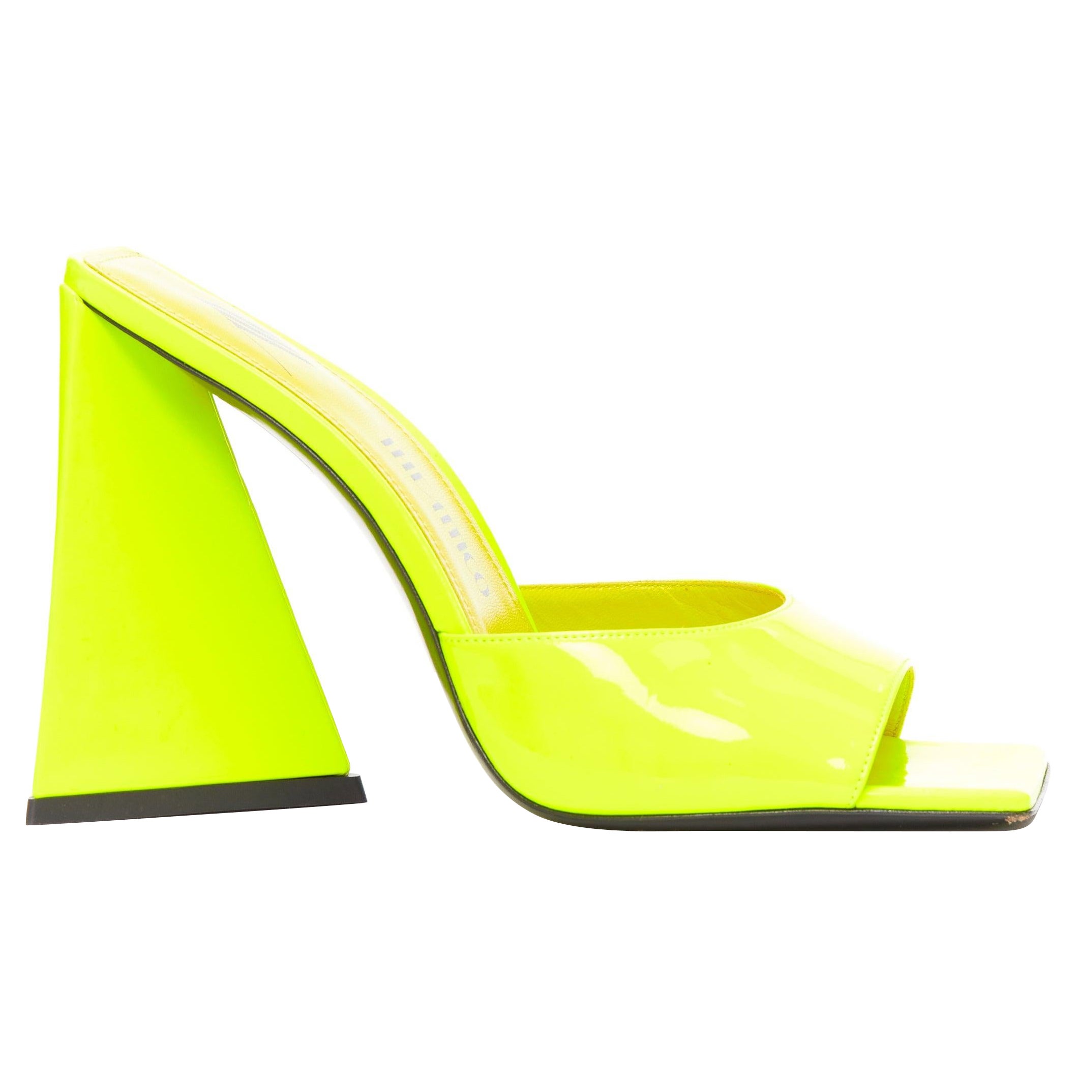 THE ATTICO Devon neon yellow leather open square toe mules heels EU37.5 For Sale
