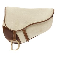 CHRISTIAN DIOR John Galliano Vintage Saddle beige canvas leather belt bag pouch