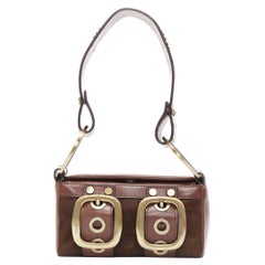 DOLCE GABBANA Vintage Y2K brown calfskin leather bronze buckle boxy shoulder bag