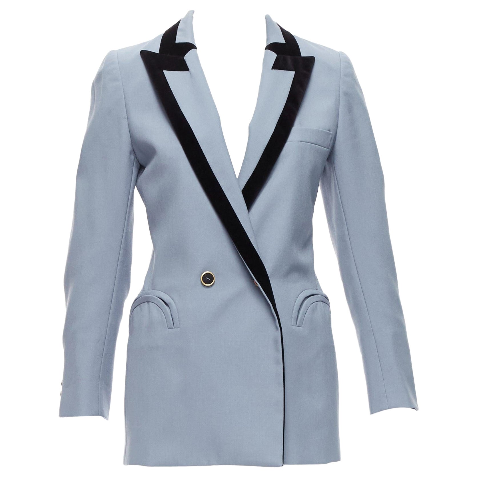 BLAZE MILANO Lane Crawford Everyday blue wool black velvet trim blazer US0 XS For Sale