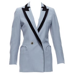BLAZE MILANO Lane Crawford Everyday blazer en laine bleue garni de velours noir US0 XS