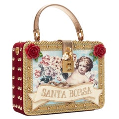 Antique DOLCE GABBANA Santa Borsa gold baroque trim cherub print vanity box shoulder bag