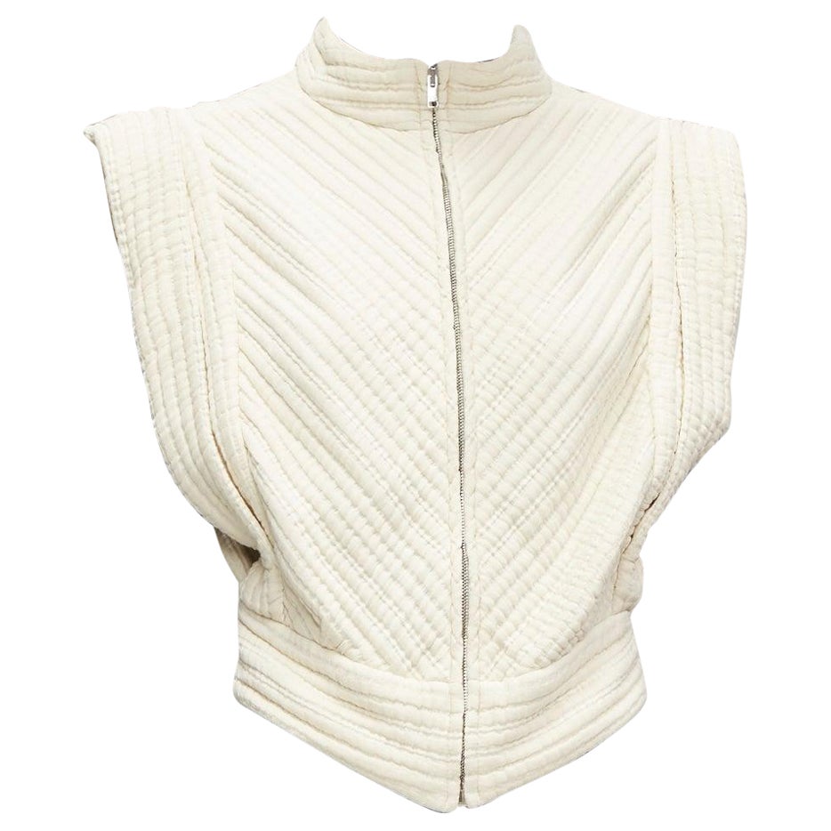 ISABEL MARANT Carola cream cotton striped quilted boxy crop top FR38 M For Sale
