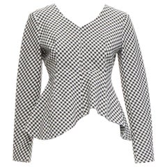 AWAKE MODE black white gingham cotton blend asymmetric peplum top FR38 M