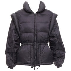 Retro ISABEL MARANT Darsha Convertible black quilted puffer padded shell jacket FR38 M