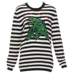 DIOR 2023 Runway 100% cashmere black white green dinosaur sweater FR38 M