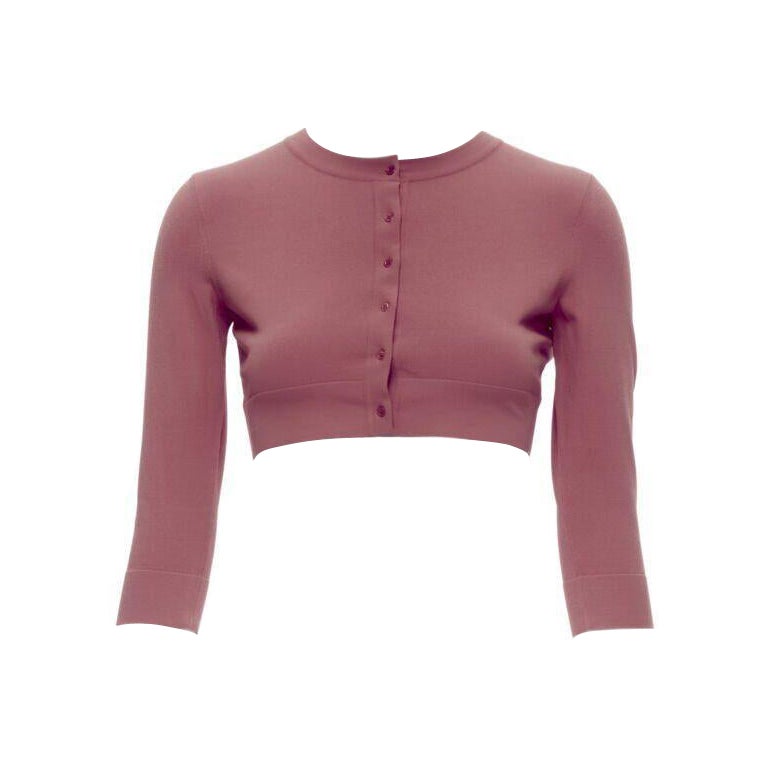 ALAIA Signature cropped stretch knit button cardigan Framboise pink FR36 XS For Sale