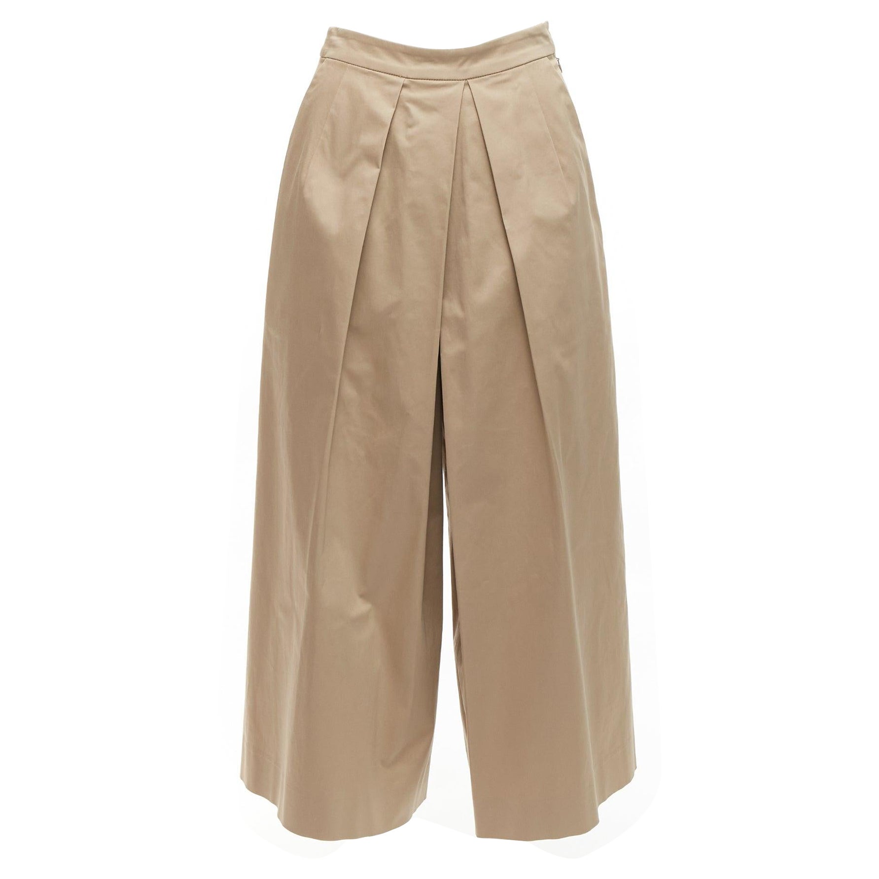 TOME 100% coated cotton tan brown pleated front wide leg pants US2 S For Sale