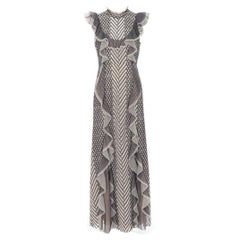 BCBG MAX AZRIA robe robe à volants en tulle brodé noir beige US6 M