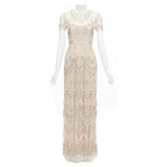 NEEDLE & THREAD nude sequins beads embellished overlay long gown UK6 XS