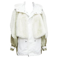 TOGA PULLA white nylon cream faux fur layered deconstructed parka jacket FR36 S