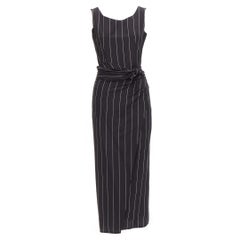 DOLCE GABBANA Retro 1990s black linen striped top wrap skirt set 63cm waist
