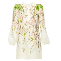 Used DOLCE GABBANA 100% silk cream cherry blossom print puff white dress IT40 S