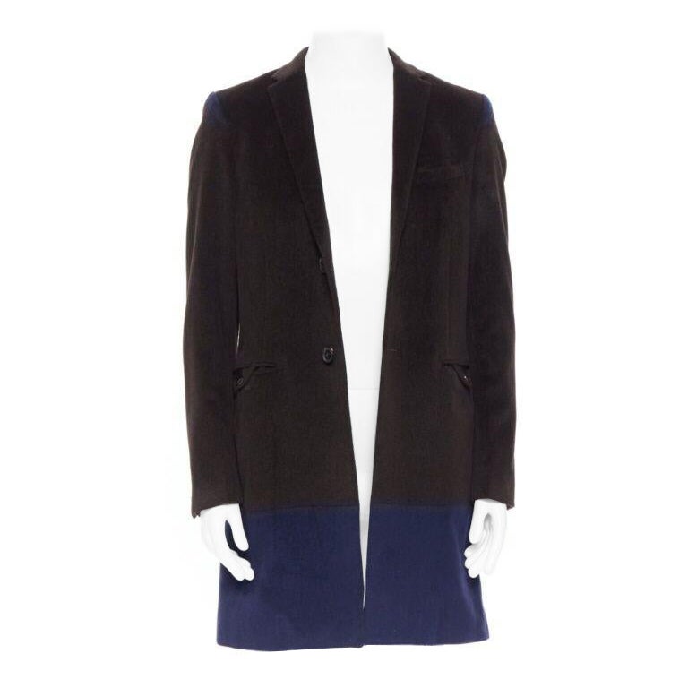 KOLOR dark brown navy blue duo-colour constructed panels tailored long coat JP3 For Sale